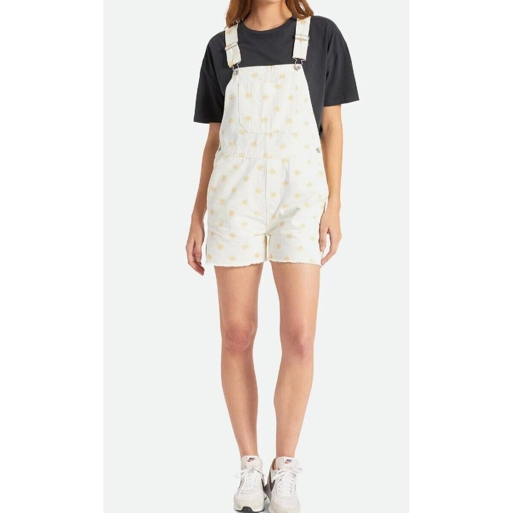Brixton Womens Christina Crop Overall White Daisy Dot Floral Shortalls XL